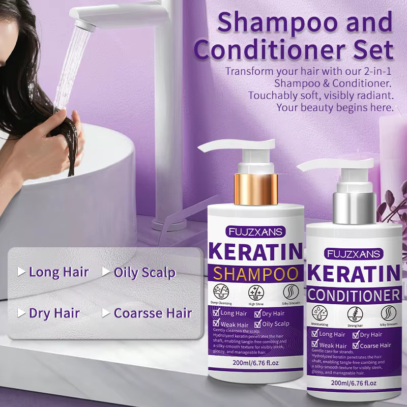 FUJZXANS Keratin Shampoo und Conditioner Set, Trockenes und strapaziertes Haar - Bild 1