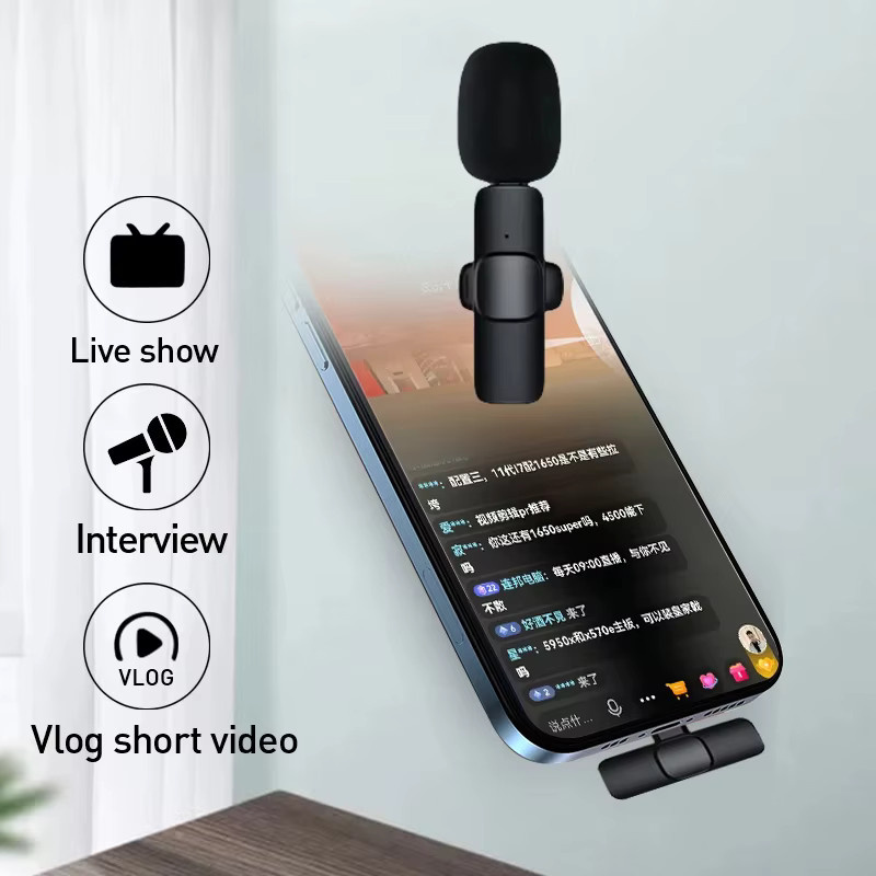Basix Mini Kabelloses Lavalier-Mikrofon in Schwarz mit windgeschützter Austauschbarer Wolle für iPhone und Android zur Audioaufnahme bei YouTube und Vlogs - Bild 2
