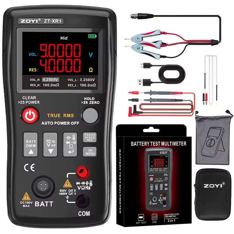ZOYI ZTXR1 Hochpräzises Lithium-Batterie-Innenwiderstandsmessgerät und Multifunktions-Multimeter für 18650 Batterien in Schwarz - Bild 4