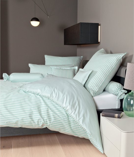 Janine Bettwäsche Modern Classic aus Mako-Satin, gestreift, Grün, B/H: 155 x 220 cm, Kissen: 40 x 80 cm - Bild 1
