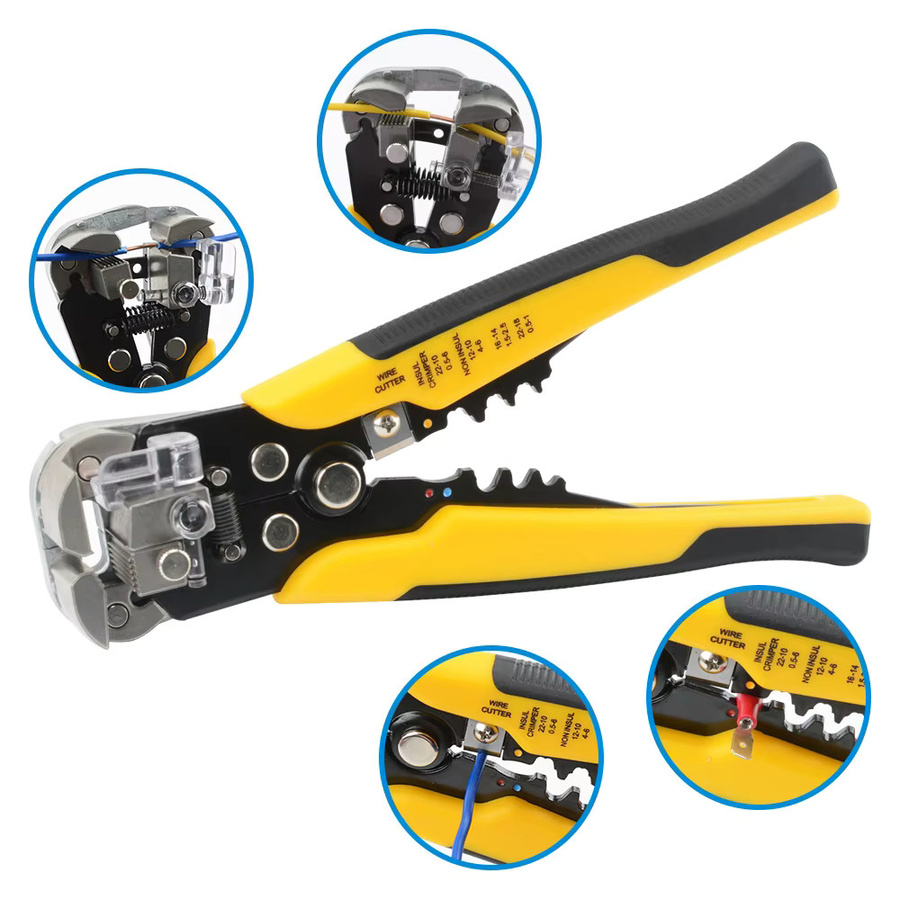 Professionelles Elektriker Werkzeug Set mit Kabelstripper, Cutter und Crimper in Gelb - Bild 4