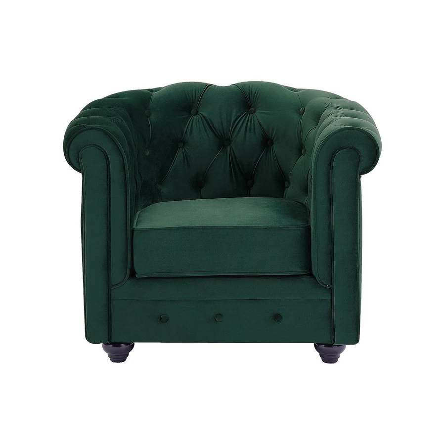 Vente-unique Chesterfield Sessel aus Samt in Grün mit gerader Rückenlehne und Armlehnen, Höhe: 85 cm - Bild 2