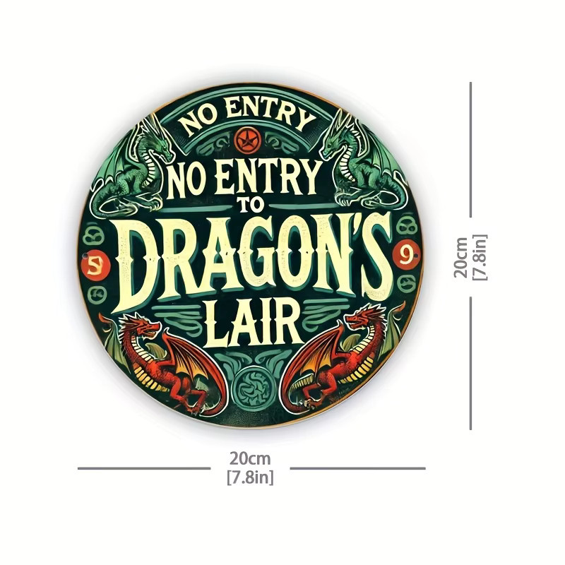 Kreisförmige Zierplakette aus Aluminium von Potdemiel im Vintage-Stil mit Drachen-Design, Durchmesser: 20 cm, Mehrfarbig - Bild 2