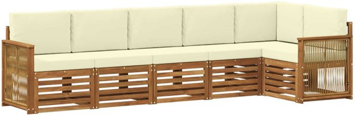 Modernes Ecksofa Set vidaXL in Natur und Beige mit 5 Kissen aus Akazie und Polyester - Bild 1