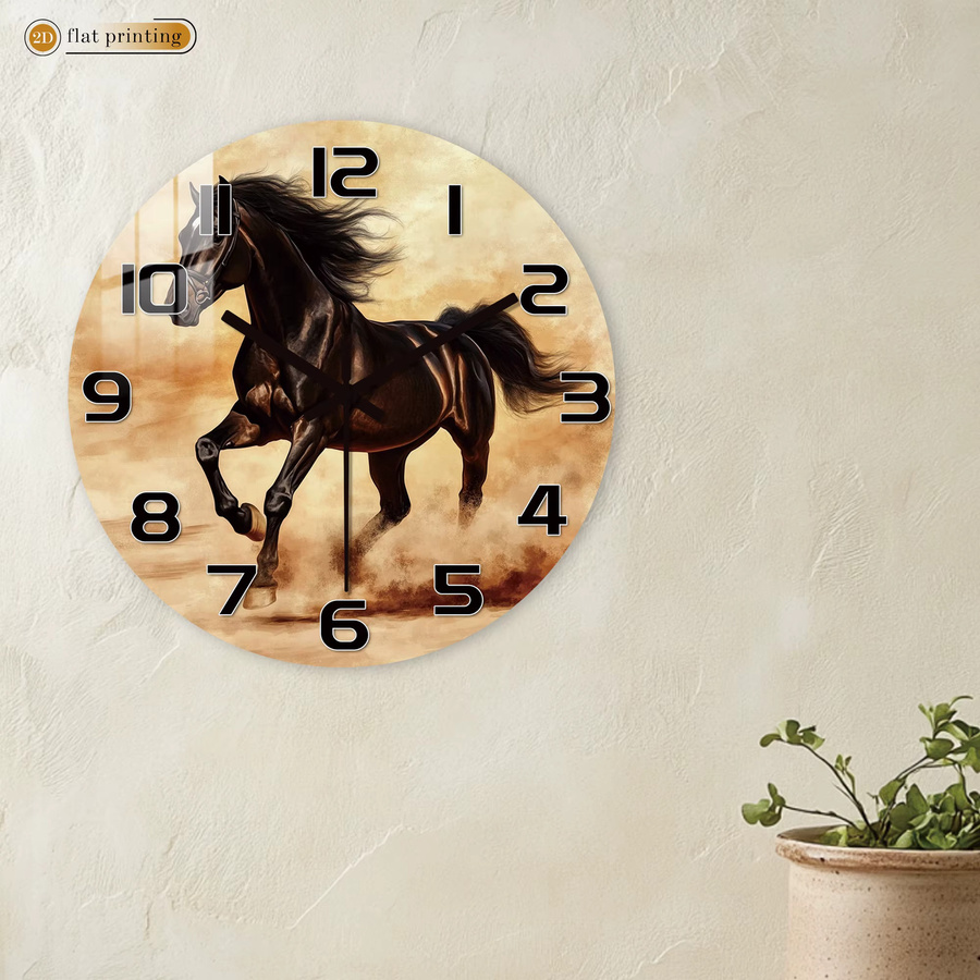Timepi Wanduhr mit schwarzem galoppierendem Pferd, analoges geräuschloses Quarzwerk in moderner Tierkunst-Optik - Bild 2