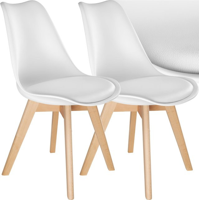 tectake Set Esszimmerstuhl Frederikke Scandi-Design mit gepolsterter Sitzfläche in Weiß, B/T/H: 49 x 53 x 82 cm - Bild 1