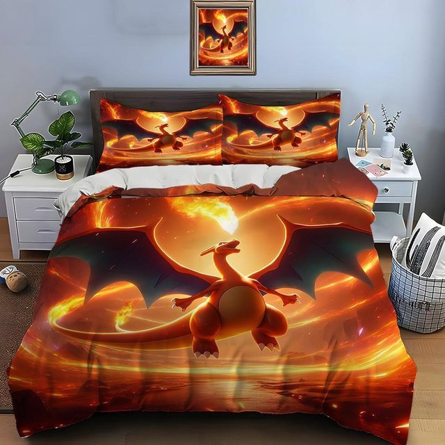 Lodestar Pokémon Glurak Bettwäsche Set 3-teilig aus Mikrofaser in Orange, King Size B: 228 cm, T: 264 cm - Bild 1