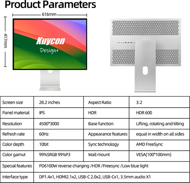 Kuycon P20 5K Monitor mit 28,2 Zoll IPS-Display in Silber - Bild 1