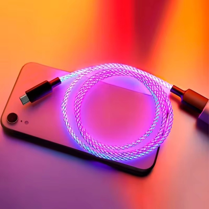 VBNM RGB USB-A auf Typ-C Ladekabel mit fließender LED-Beleuchtung, 120 W, Multicolour, Datenkabel für iPhone, Samsung, Huawei, Oppo und Vivo - Bild 5