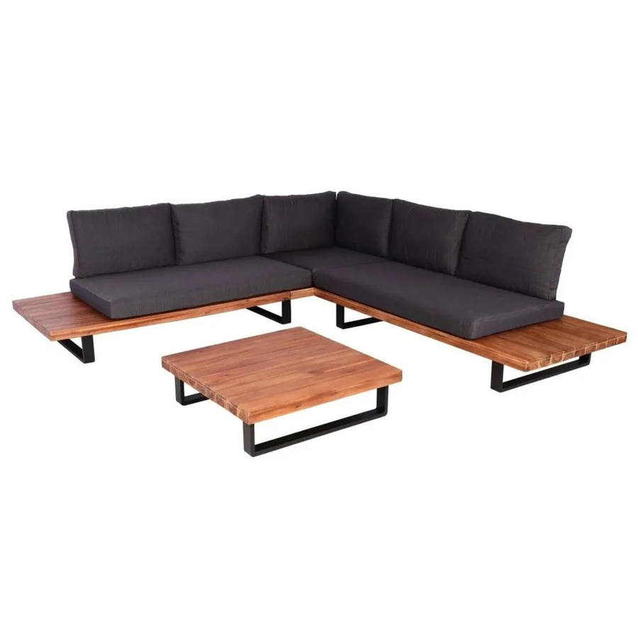 MCW Lounge-Set Garten-Garnitur H54 aus Akazie Holz und Alu in Braun mit dunkelgrauen Polstern - Bild 3