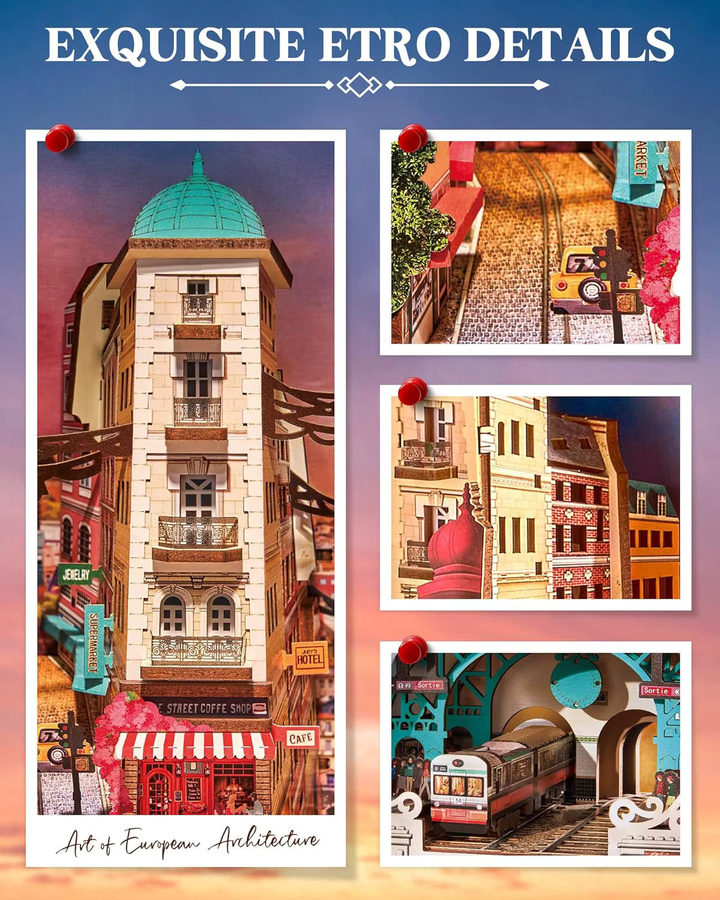 Robotime DIY Miniatur-Haus-Buchnischen-Set Straßenszene Booknook mit Beleuchtung Diorama Modellbausatz für Erwachsene - Bild 3