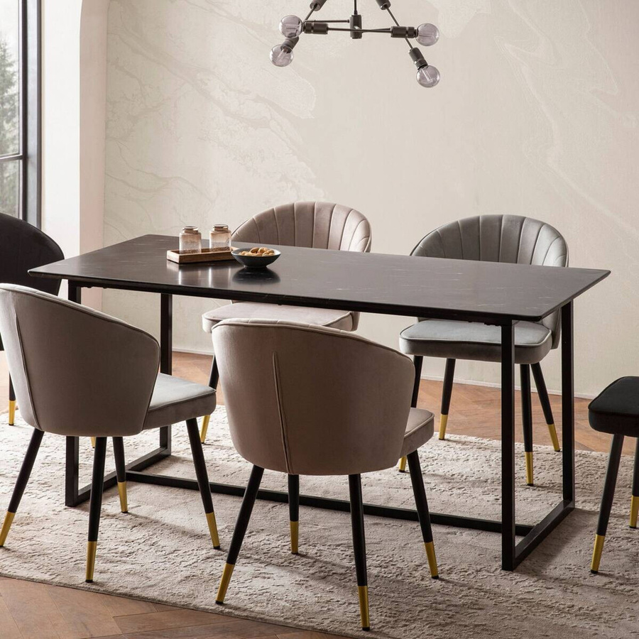 Moderner Esstisch in Marmoroptik Schwarz aus MDF und Eisen, B/T/H: 180 x 90 x 76 cm - Bild 5