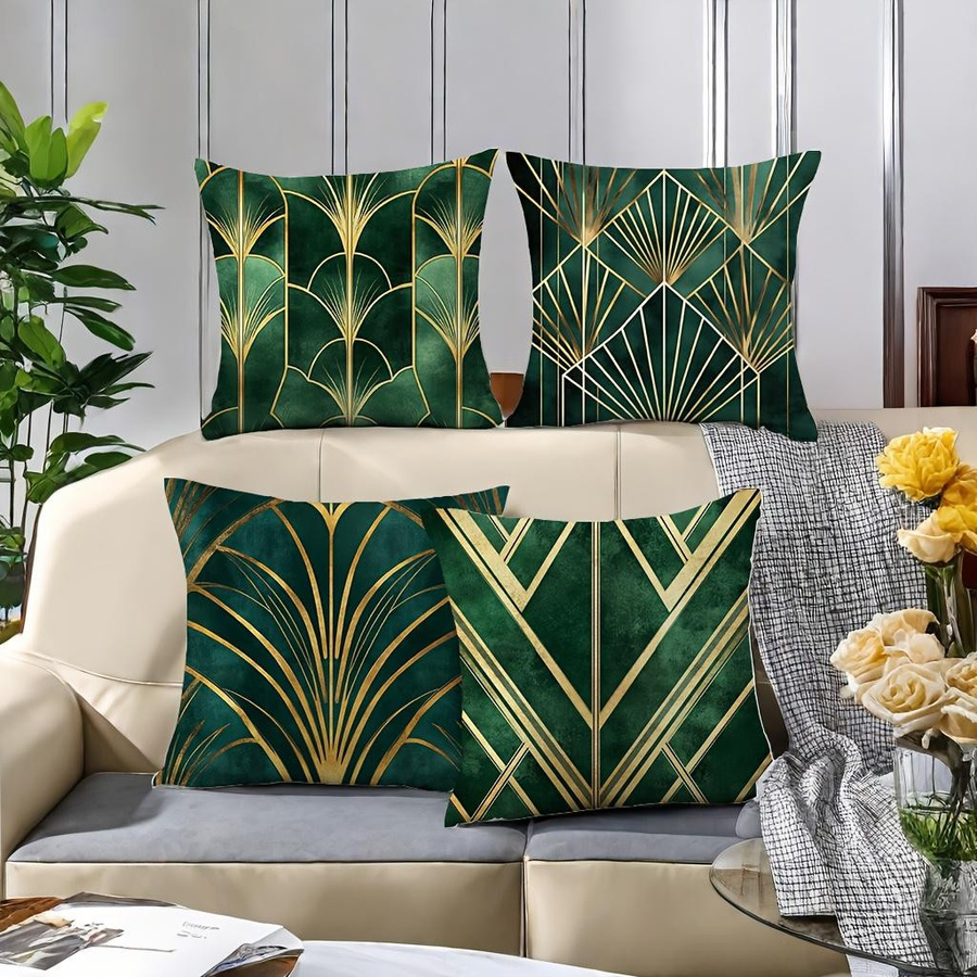 JMG Clothing Kissenbezüge im Art Deco Muster in Grün und Gold, B/B: 50 x 50 cm - Bild 3