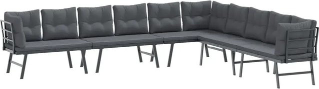 Set aus 4 vidaXL Gartenbänken aus pulverbeschichtetem Stahl mit Kissen in Schwarz, modern und wetterfest für Garten und Terrasse - Bild 1