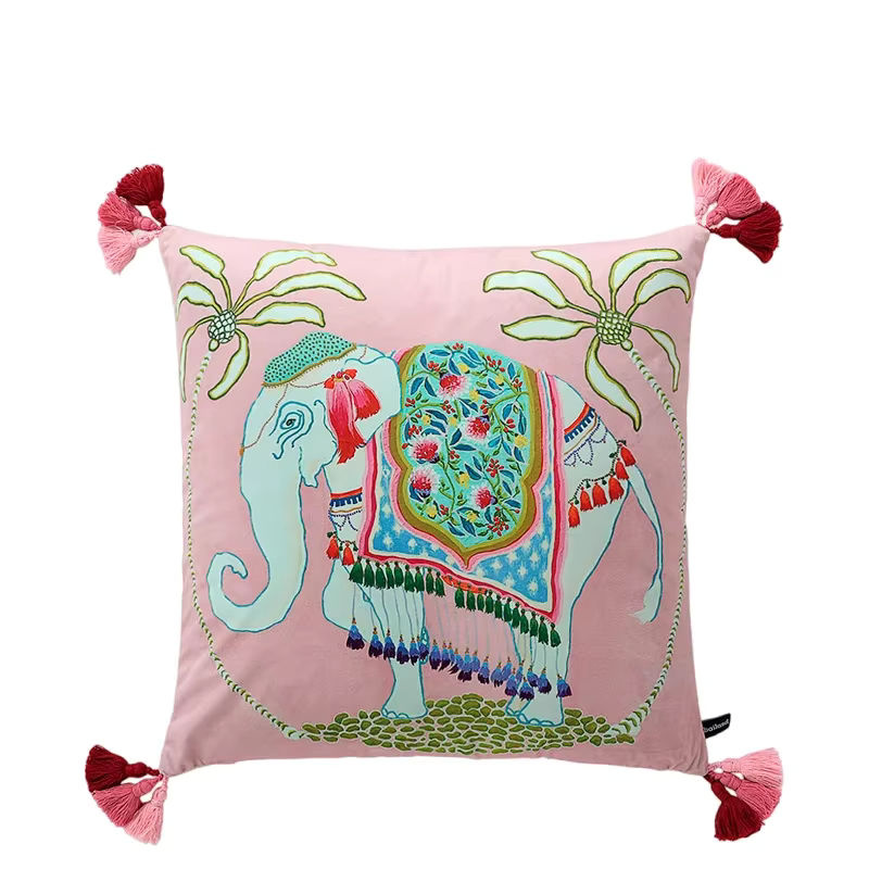 Formaso Dekorative Elefanten-Kissenhülle aus Samt in Pink mit Quasten, B/T/H: 45,72 x 45,72 x 45,72 cm - Bild 5