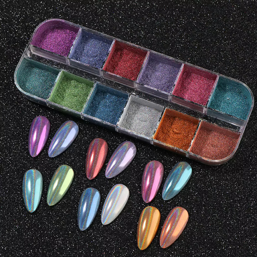 Full Beauty Nagelpulver Holographisch Chrom, Metallic, 12 Farben - Bild 2