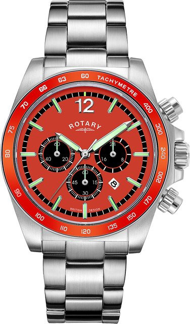 Rotary Chronograph, Quarz, Edelstahl, 41 mm, Herren, Orange, 10 ATM - Bild 1