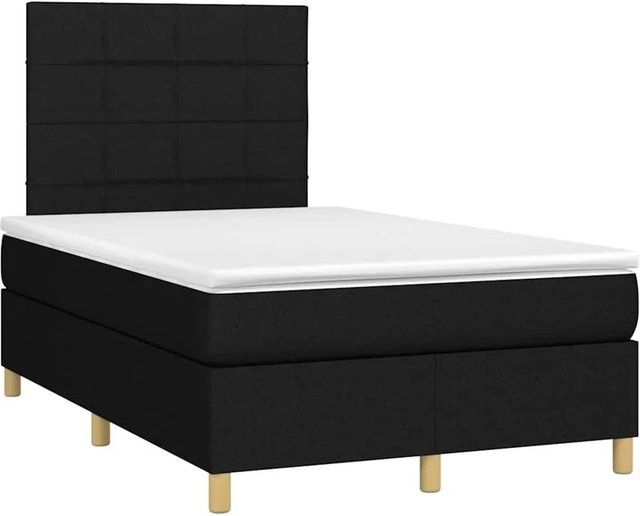 vidaXL Boxspringbett mit Matratze und LED-Unterbettbeleuchtung in Schwarz, Hybrid-Bett mit USB-Ladeport und Taschenfederkern, B/T: 120 x 190 cm - Bild 1