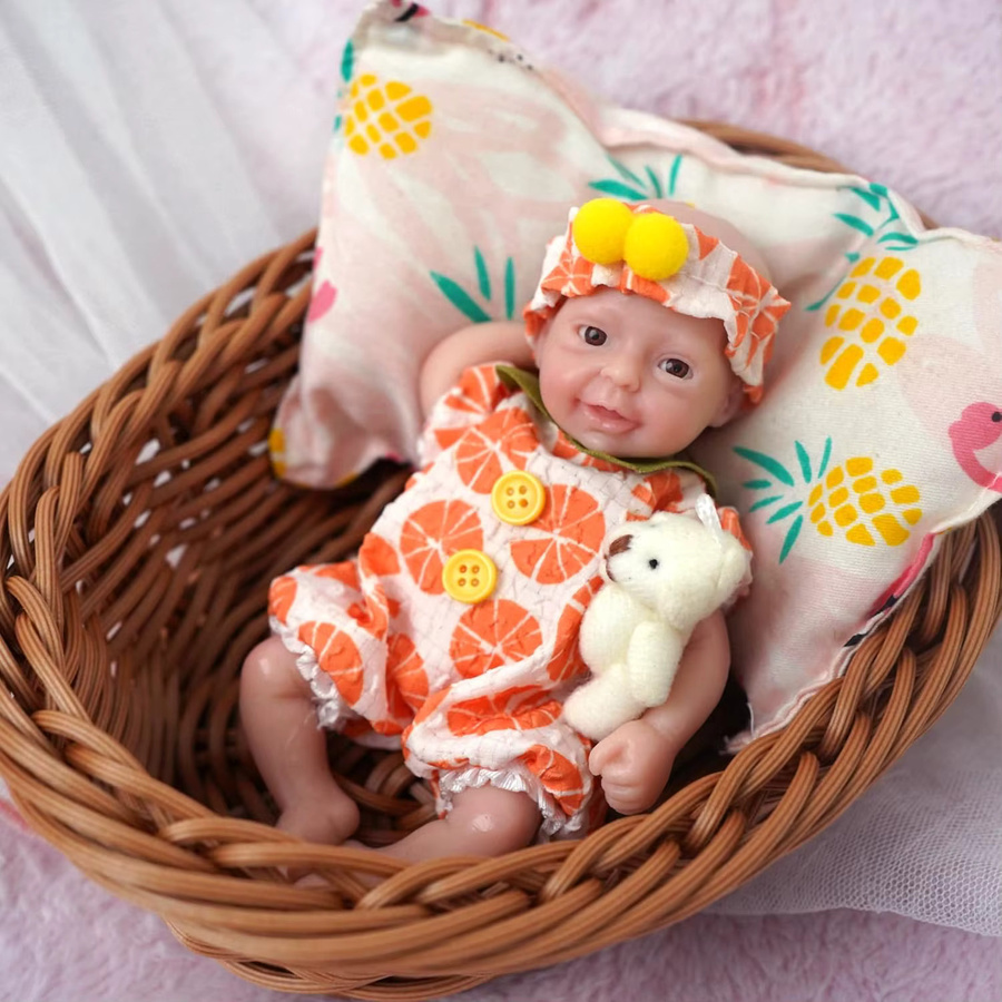 5,5-Zoll-Miniatur-Ganzkörper-Silikon-Reborn-Babypuppe, realistisches Neugeborenes, mit offenen Augen, weicher Anti-Stress - Bild 2
