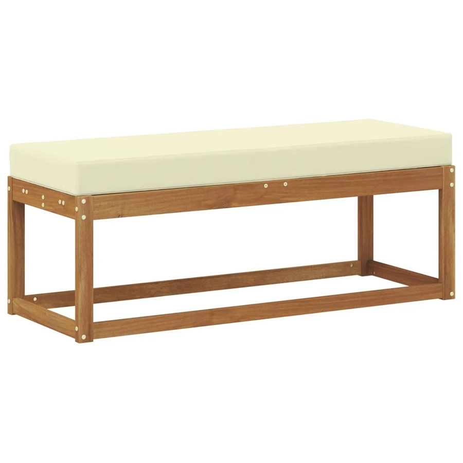 vidaXL Outdoor Hockerbank aus Akazienholz mit Kissen in Natur und Creme, B/T/H: 115 x 43 x 45 cm - Bild 2
