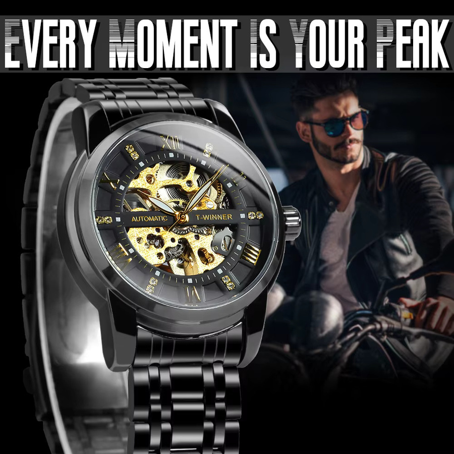 WINNER Armbanduhr, Automatik, Skelett, Schwarz, Edelstahl, Herren - Bild 3