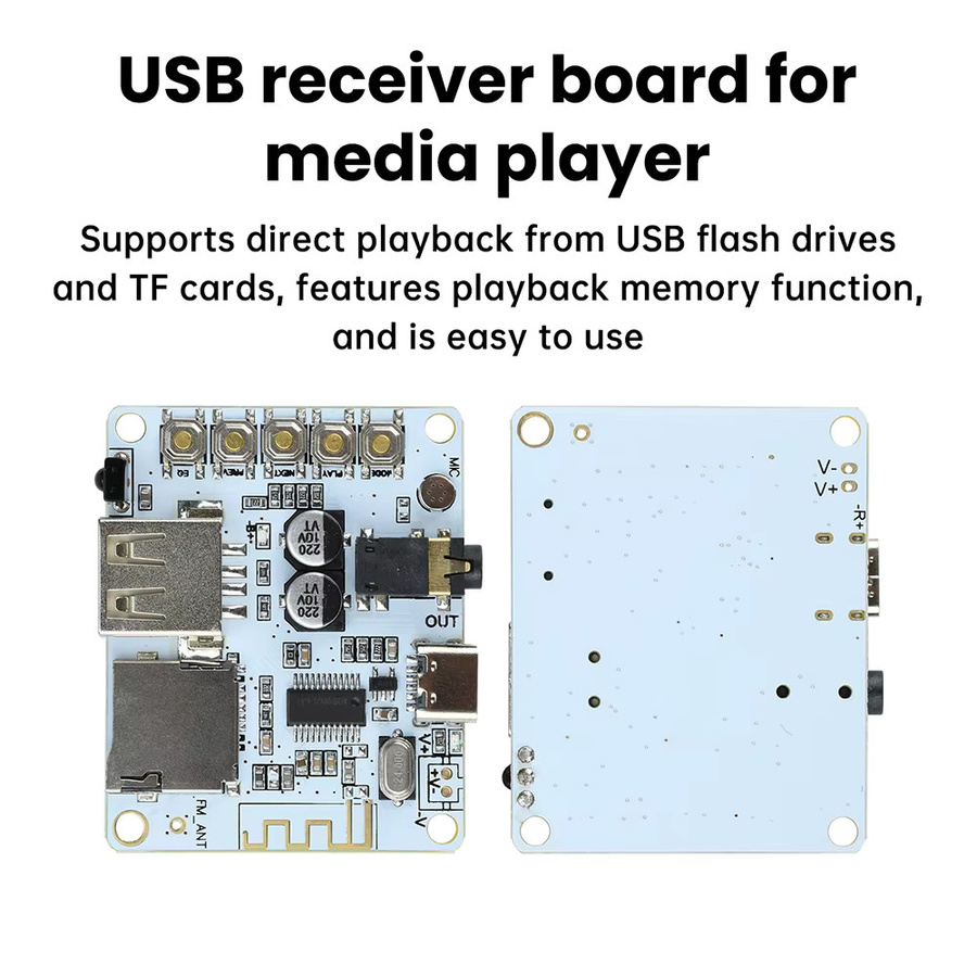 diymore Bluetooth Audio-Empfängerplatine V5.0 mit USB-TF-Kartensteckplatz und FM-Radio 87,5-108 MHz, kabelloses Stereo-Musikmodul in Blau - Bild 2
