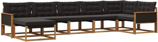 vidaXL Outdoor-Sofagarnitur in L-Form aus Akazienholz und Textilene mit Kissen, Schwarz/Natur - Bild 1