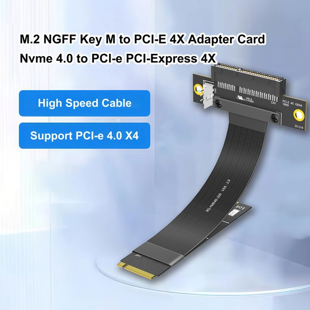 T.F.SKYWINDINTL M.2 NGFF Key M auf PCI-E 4X Adapterkarte NVMe 4.0 180 Grad Verlängerungskabel, Schwarz, Länge: 20 cm - Bild 1
