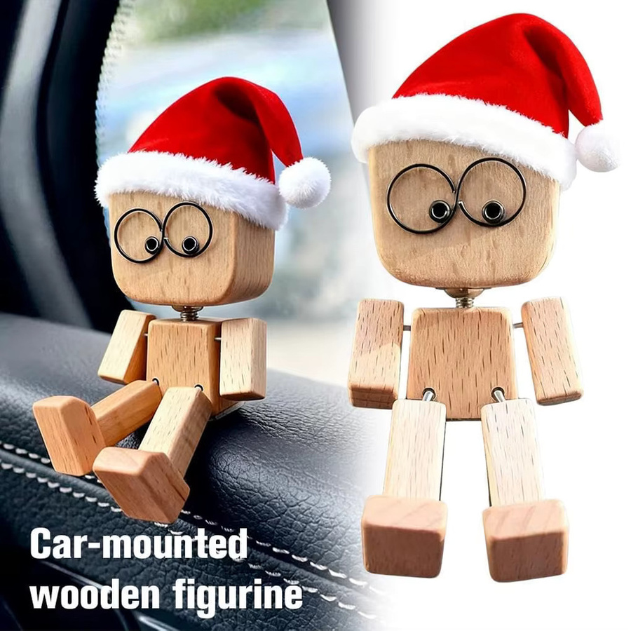 BoFaCarry Handgefertigte Weihnachtsmütze Holzpuppe mit schüttelnden Füßen als Dekoration für Auto Armaturenbrett oder Desktop in Mehrfarbig - Bild 3