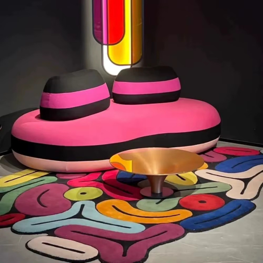 VIKAMA Unregelmäßiger Kunst-Plüschteppich in Multicolour, moderner abstrakter Design-Teppich aus Kunstfell, rutschfest für Wohnzimmer und Schlafzimmer, B/T: 120 x 80 cm - Bild 3
