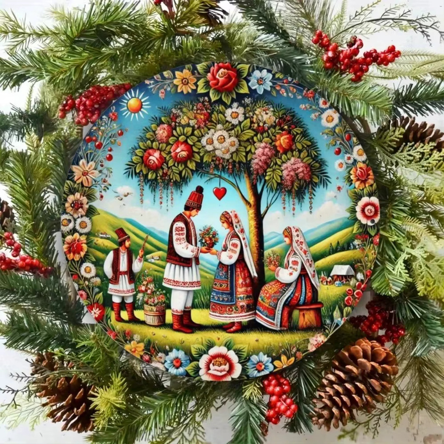 Kulturkunst Dekorative Malerei Rumänische Folklore in Multicolour als runde Wanddekoration mit floralem Design - Bild 2