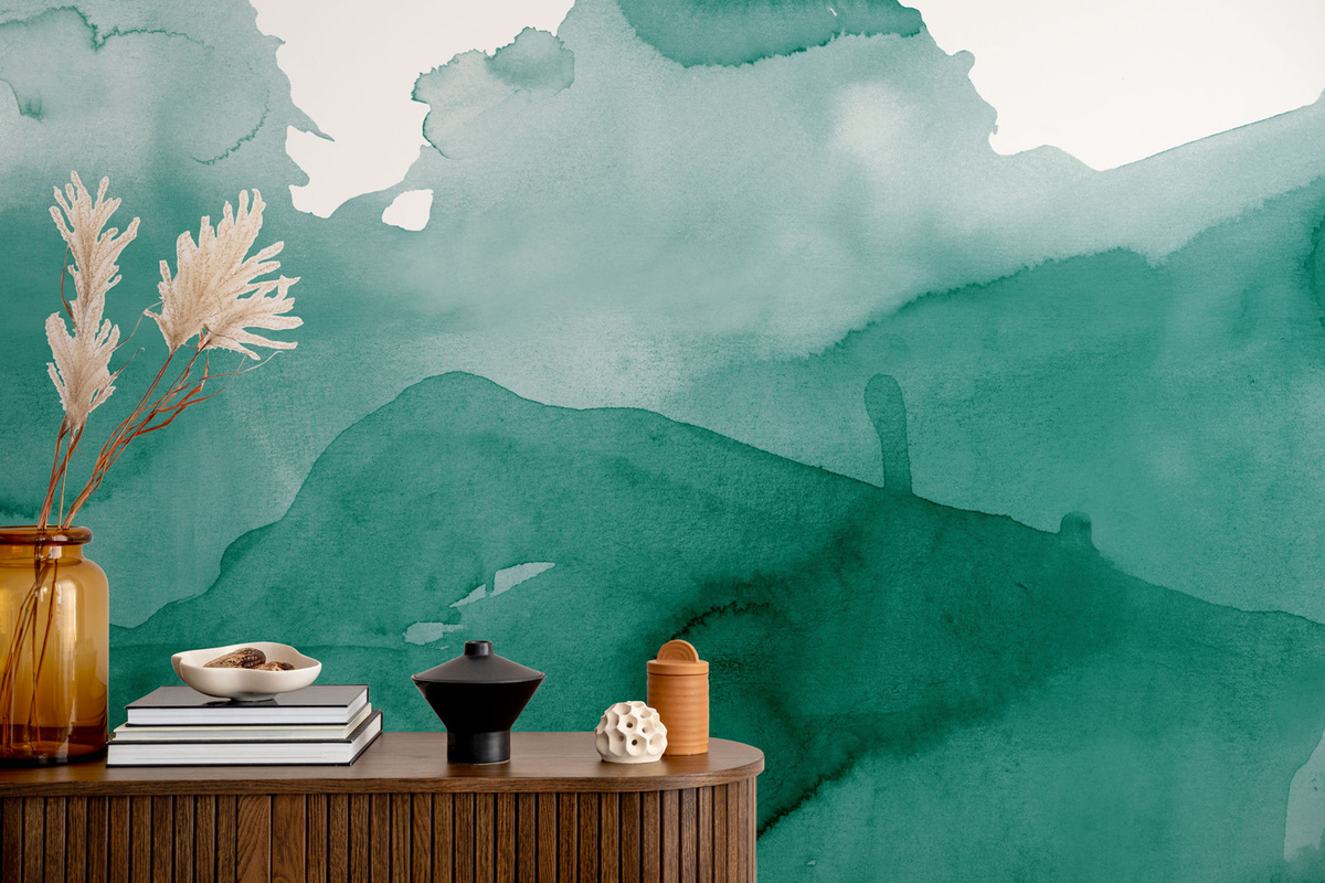 Tenue de Ville Mural Fuse Wandtapete in Grün mit abstraktem Landschaftsmotiv, Breite: 300 cm, Höhe: 300 cm - Bild 1