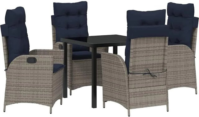 vidaXL Garten Essgruppe aus Rattan mit Kissen, 5-teilig, Grau und Schwarz - Bild 1