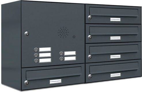 AL Briefkasten-System für 5 Parteien, Aufputzmontage, grau, B/H/T: 153,558 x 46,0 x 27,5 cm - Bild 1