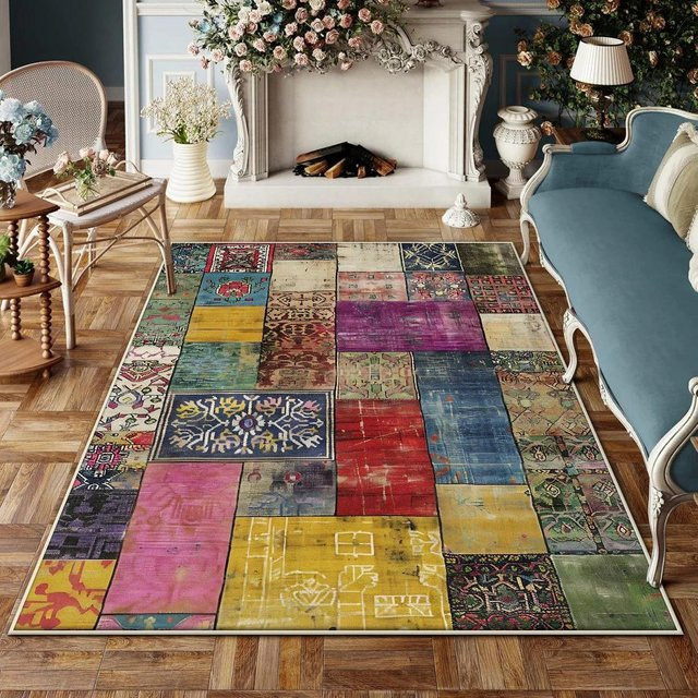 MINISO Abstrakter Teppich Modern und Flauschig, Mehrfarbig, B/T: 120 x 80 cm - Bild 1