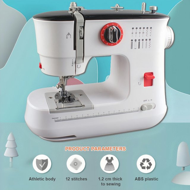 LetCartMaker Elektrische Mini-Doppelfaden-Nähmaschine mit 12 Stichen und Fußpedal in Weiß, B/T/H: 25,5 x 30,5 cm - Bild 1