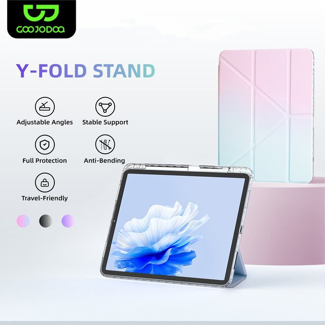 GOOJODOQ Y-förmige faltbare TPU-iPad-Hülle mit Anti-Verlust-Stifthalter für iPad Air 13 2024, Air 4, Air 5 10.9 und iPad Pro 11 2018–2022 in Blau oder Pink - Bild 1