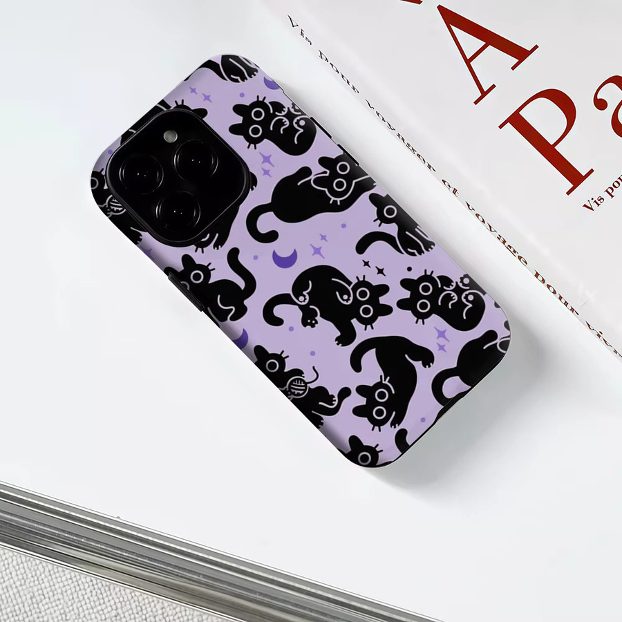 Mystic Black Cat Magnetische Handyhülle für Apple iPhone 17 16 15 14 13 Pro Max Plus in Schwarz und Lila, robuste Doppel-Schicht-Hülle - Bild 3