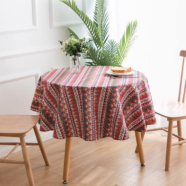Böhmische runde Tischdecke mit geometrischem Druck in Blau und Rot, Durchmesser: 70 cm - Bild 1