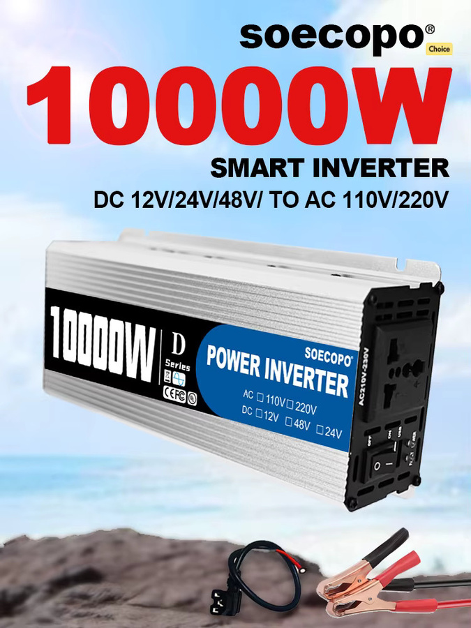 Soecopo 10000 W Spitzen-Wechselrichter DC 12 V/24 V/48 V zu AC 110 V/220 V in Silber mit USB-A und USB-C Anschlüssen, LCD-Display und intelligentem Lüfter für Wohnmobil und Camping - Bild 7