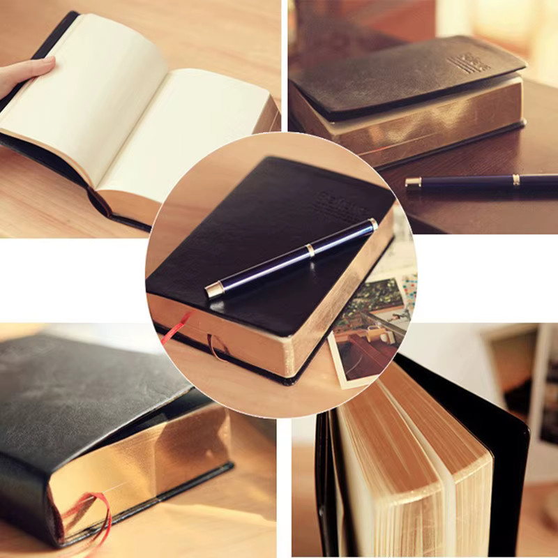 Retro Notizbuch A6 mit Goldrand und Hardcover in Schwarz und Gold aus Kunstleder - Bild 5