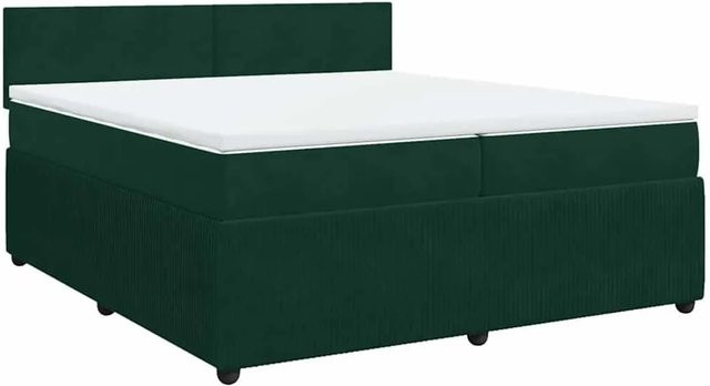 vidaXL Boxspringbett mit Matratze Dunkelgrün aus Samt mit USB-Ladeport und Unterbettbeleuchtung B/T: 200 x 200 cm - Bild 1