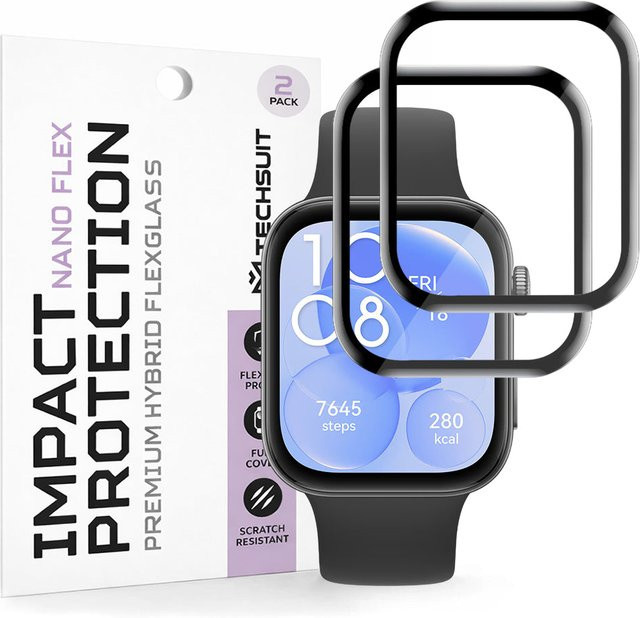 Techsuit Nano Flex Schutzfolie für Huawei Watch Fit 3, Schwarz, 2 Stück - Bild 1