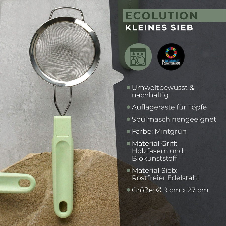 Fackelmann Sieb Ecolution aus Edelstahl und Kunststoff, Durchmesser: 9 cm, Grau/Grün - Bild 3