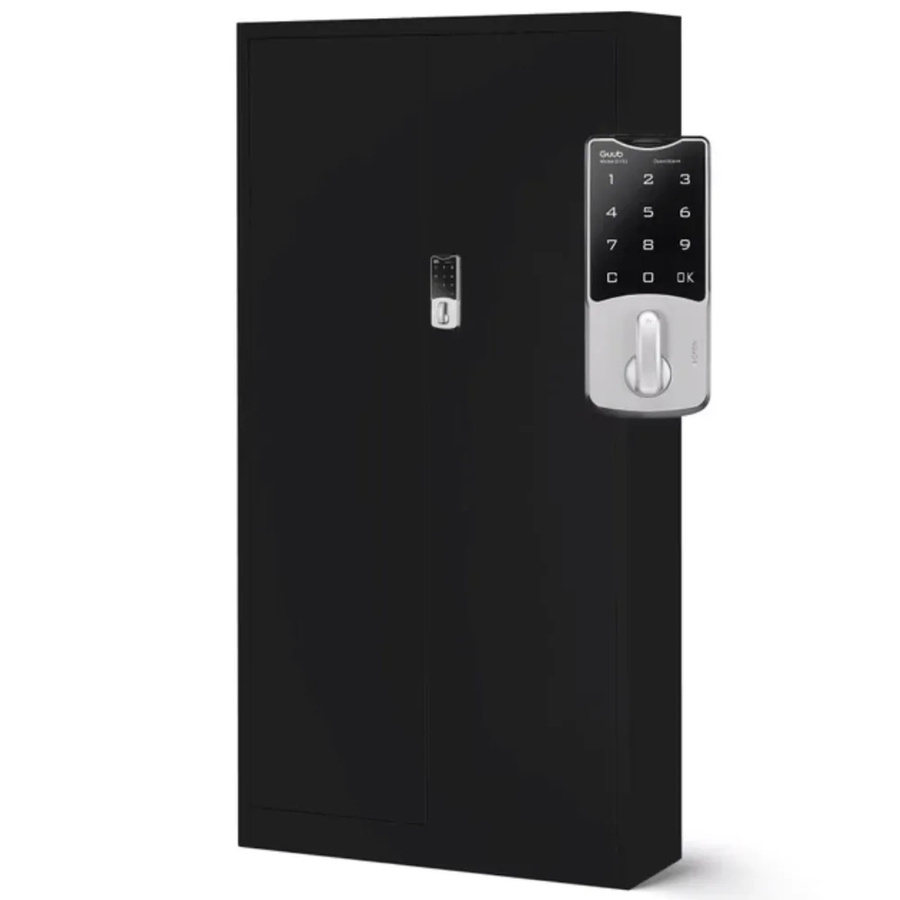 DELUKE Metallschrank Schwarz mit abschließbaren Türen und verstellbaren Regalböden H: 185 cm, B: 90 cm, T: 40 cm - Bild 2