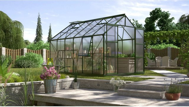 Vitavia Gewächshaus Jupiter 9900 HKP Smaragd mit Polycarbonat-Platten, Doppelschiebetür, 4 Dachfenstern, 1 Seitenfenster und Regenrinnen - Bild 1
