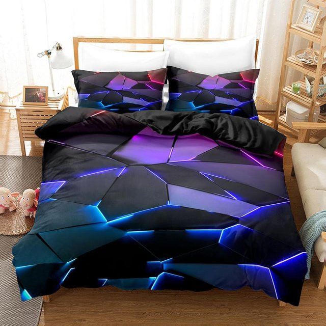 Bettwäsche-Set Binchi Fitness mit 3D-Geometrie-Design in Blau und Schwarz, Microfaser, B/L: 245 x 210 cm - Bild 1
