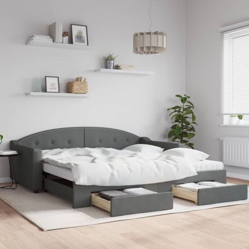 Ausziehbares Funktionsbett mit Schubladen von vidaxl in Anthrazit Grau aus Stoff und Metall B/T/H: 200 x 100 x 75 cm - Bild 1