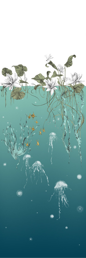 Edmond Petit Tapete Nautilus Méduses Nénuphars in Türkis mit Quallen-Motiv aus Vlies - Bild 1