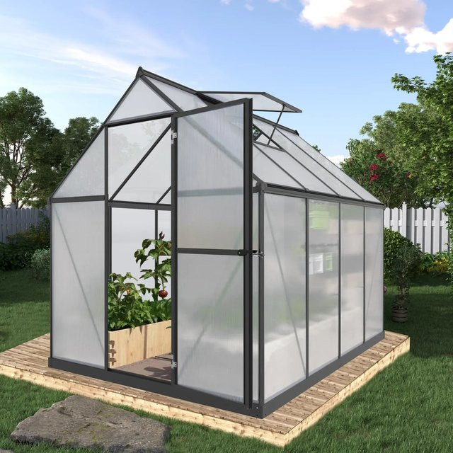 Floraworld Gewächshaus Grow III in Anthrazit mit Aluminiumrahmen, Polycarbonat, 2 Dachfenstern, Bodenrahmen und Flügeltür, B/T/H: 182 x 243 x 208 cm - Bild 1